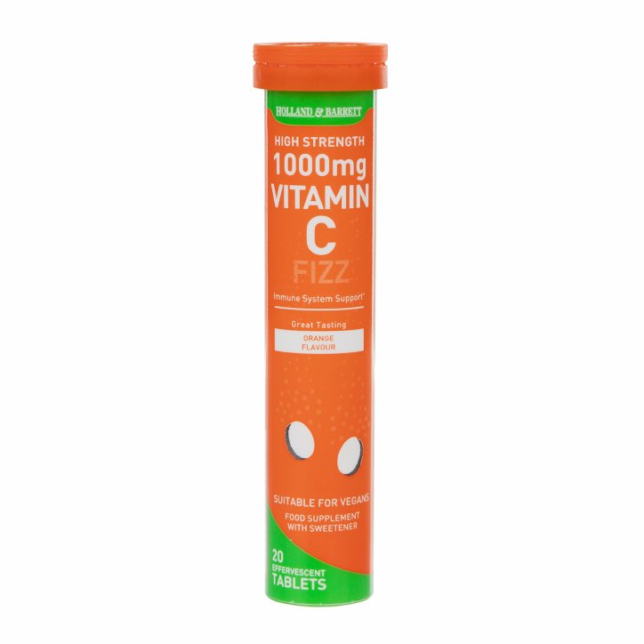 Holland & Barrett High Strength Effervescent Vit C 1000mg Orange Flavour 20 Tablets